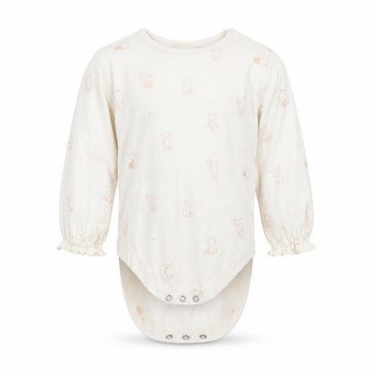 Front view of George girls’ beige geometric babygrow one-piece, size 6-9, months - winnie the pooh
