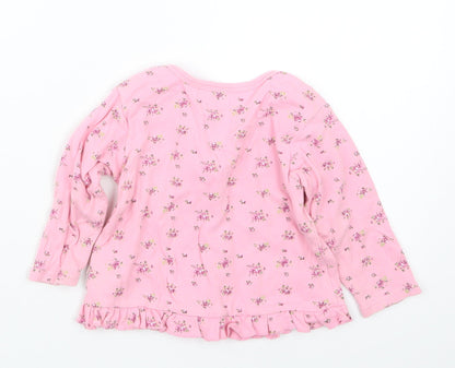 Babaluno Girls Pink Floral  Basic T-Shirt Size 9-12 Months