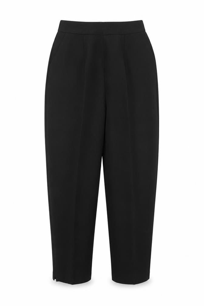 Front view of Preworn women’s black trousers, size UK 16, 24-inch leg