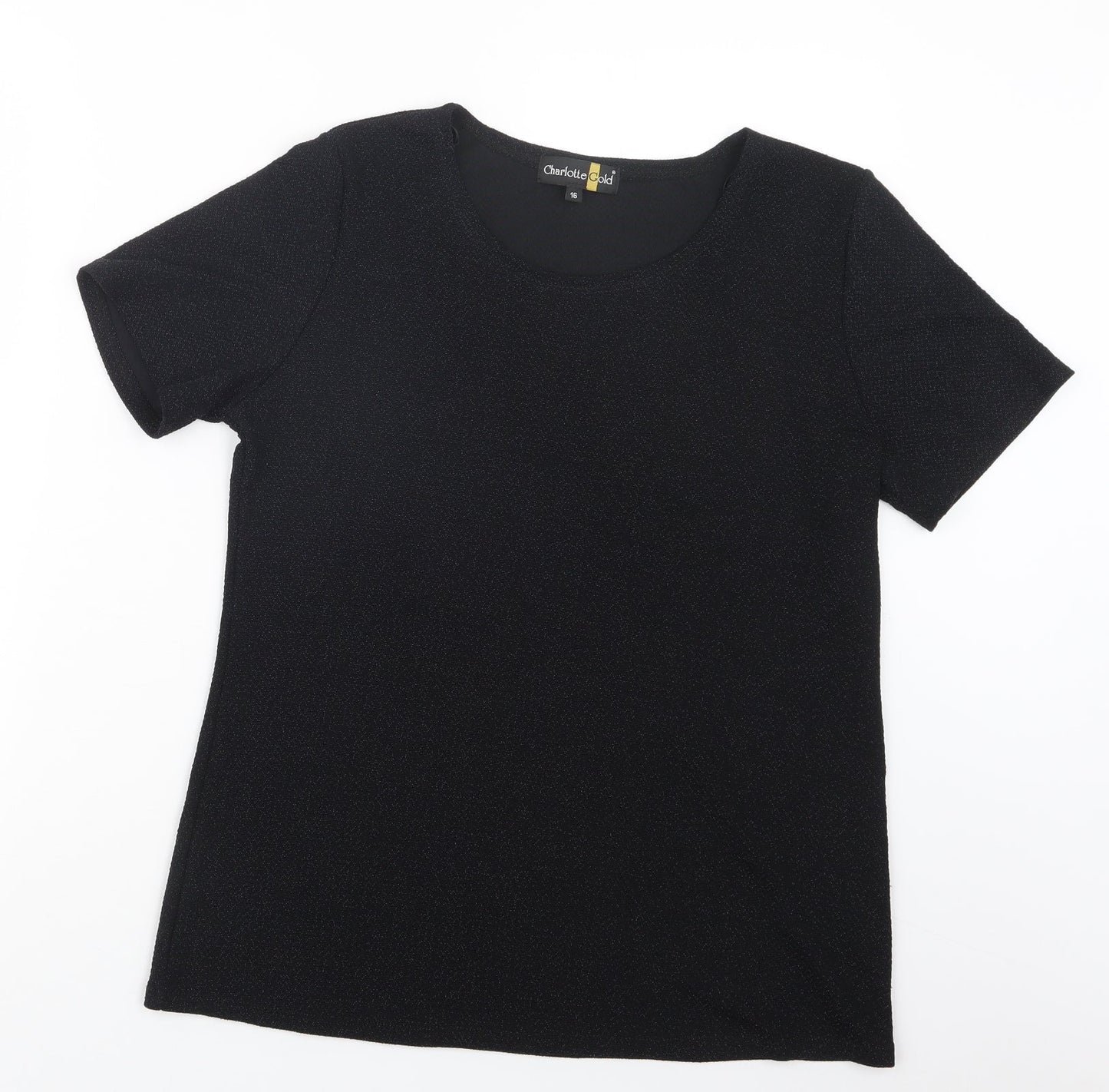 Womens UK Size 16 Charlotte Gold Black Basic T-Shirt