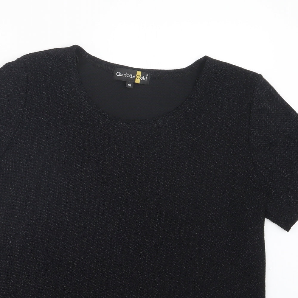 Womens UK Size 16 Charlotte Gold Black Basic T-Shirt