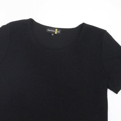 Womens UK Size 16 Charlotte Gold Black Basic T-Shirt