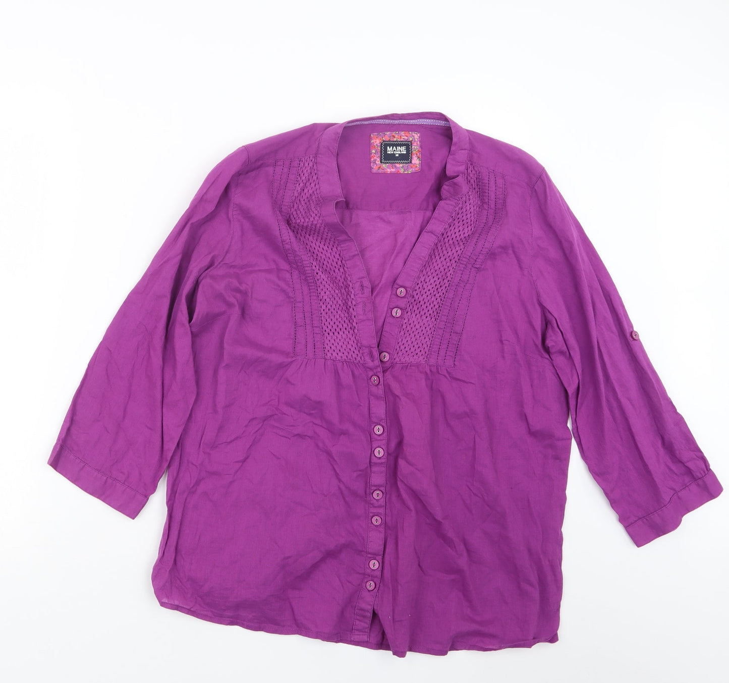 Womens UK Size 14 Maine Purple Basic Button-Up