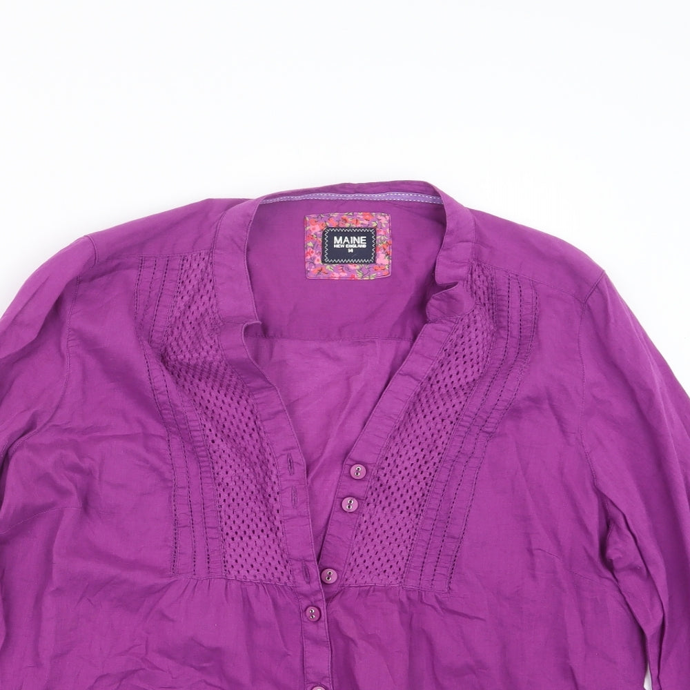 Womens UK Size 14 Maine Purple Basic Button-Up