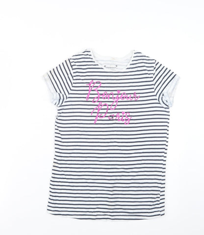 Primark Girls Blue Striped  Basic T-Shirt Size 11-12 Years