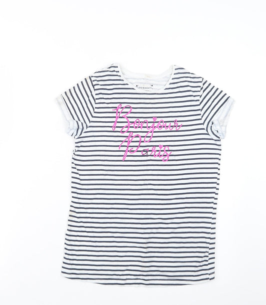 Primark Girls Blue Striped  Basic T-Shirt Size 11-12 Years