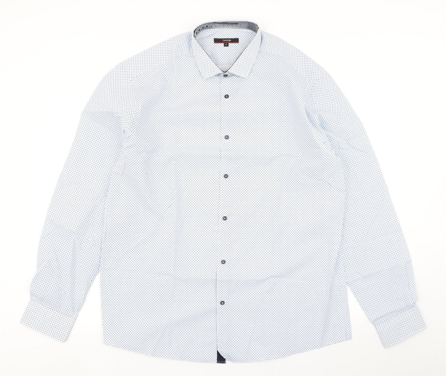 George Mens Blue Polka Dot   Dress Shirt Size 14