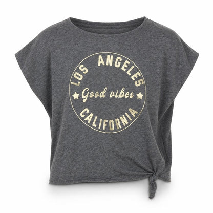 Front view of Bluezoo girls’ grey cropped t-shirt, size 5-6, years