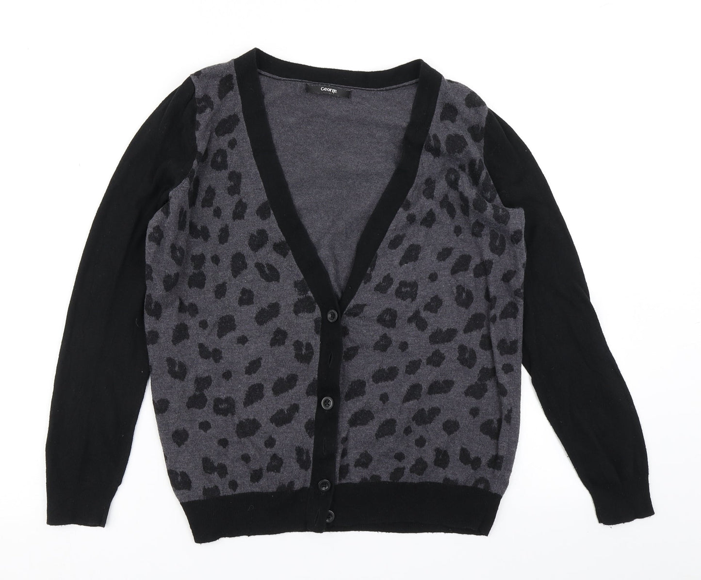 George Womens Grey Animal Print Knit Cardigan Jumper Size 12