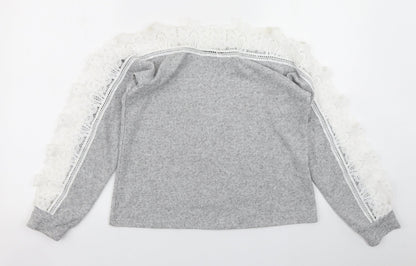SheIn Womens Grey   Pullover Sweatshirt Size S  - Lace sleeve detail