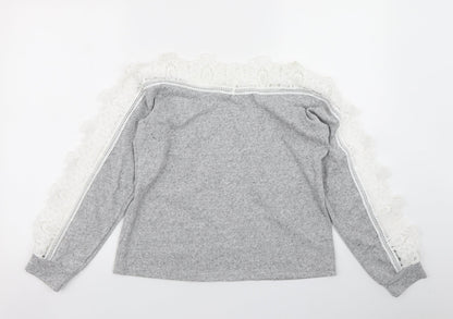 SheIn Womens Grey   Pullover Sweatshirt Size S  - Lace sleeve detail