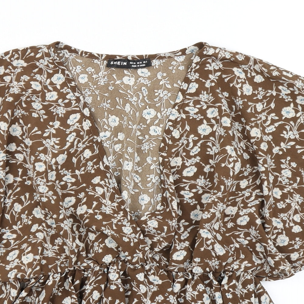 SheIn Womens Brown Floral  Basic Blouse Size XS