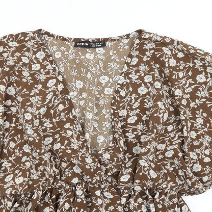 SheIn Womens Brown Floral  Basic Blouse Size XS