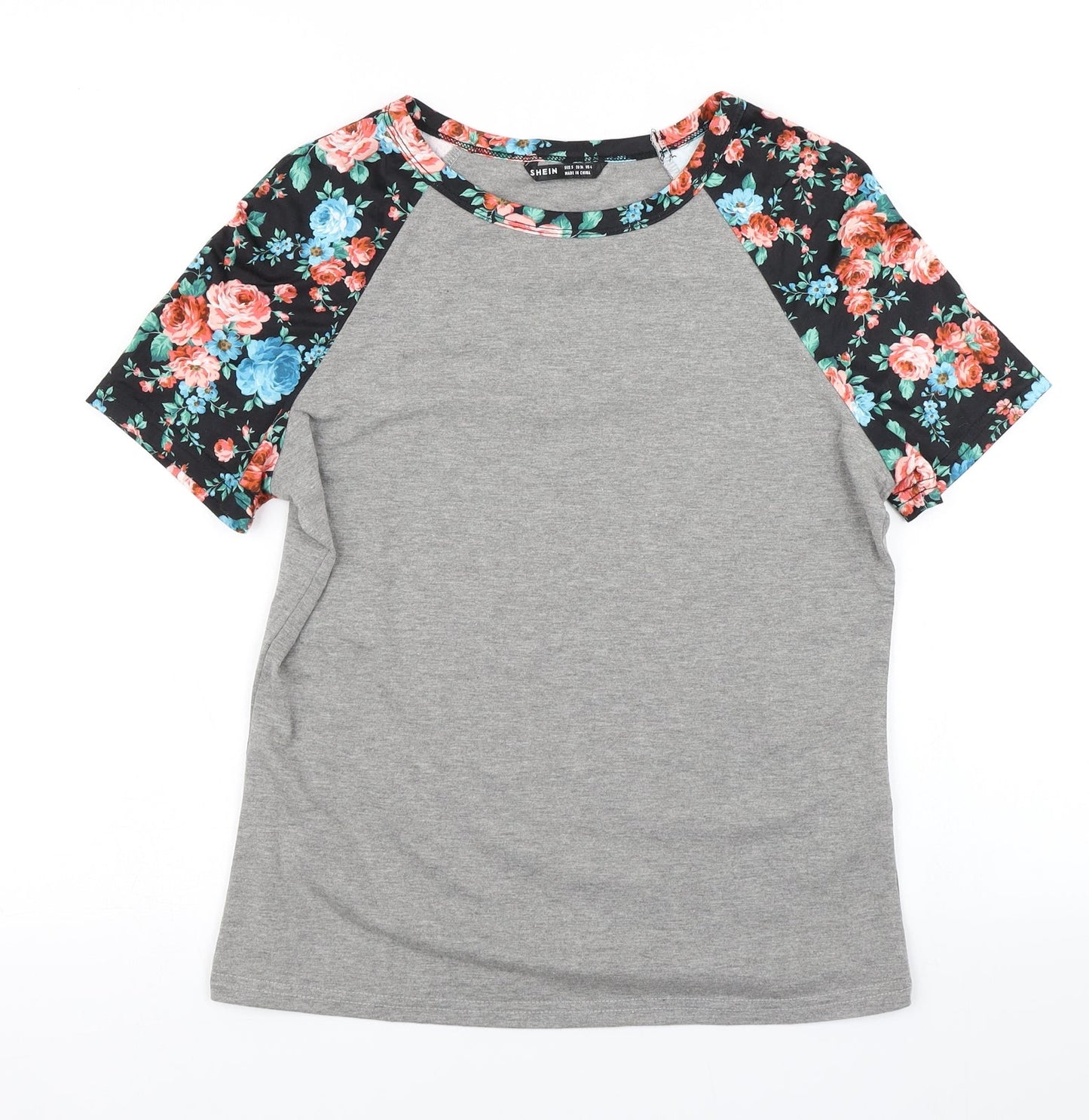 SheIn Womens Grey Floral  Basic T-Shirt Size S