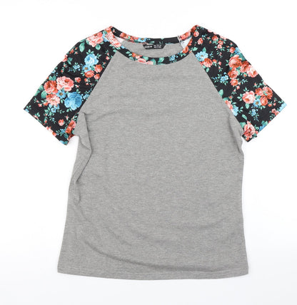 SheIn Womens Grey Floral  Basic T-Shirt Size S