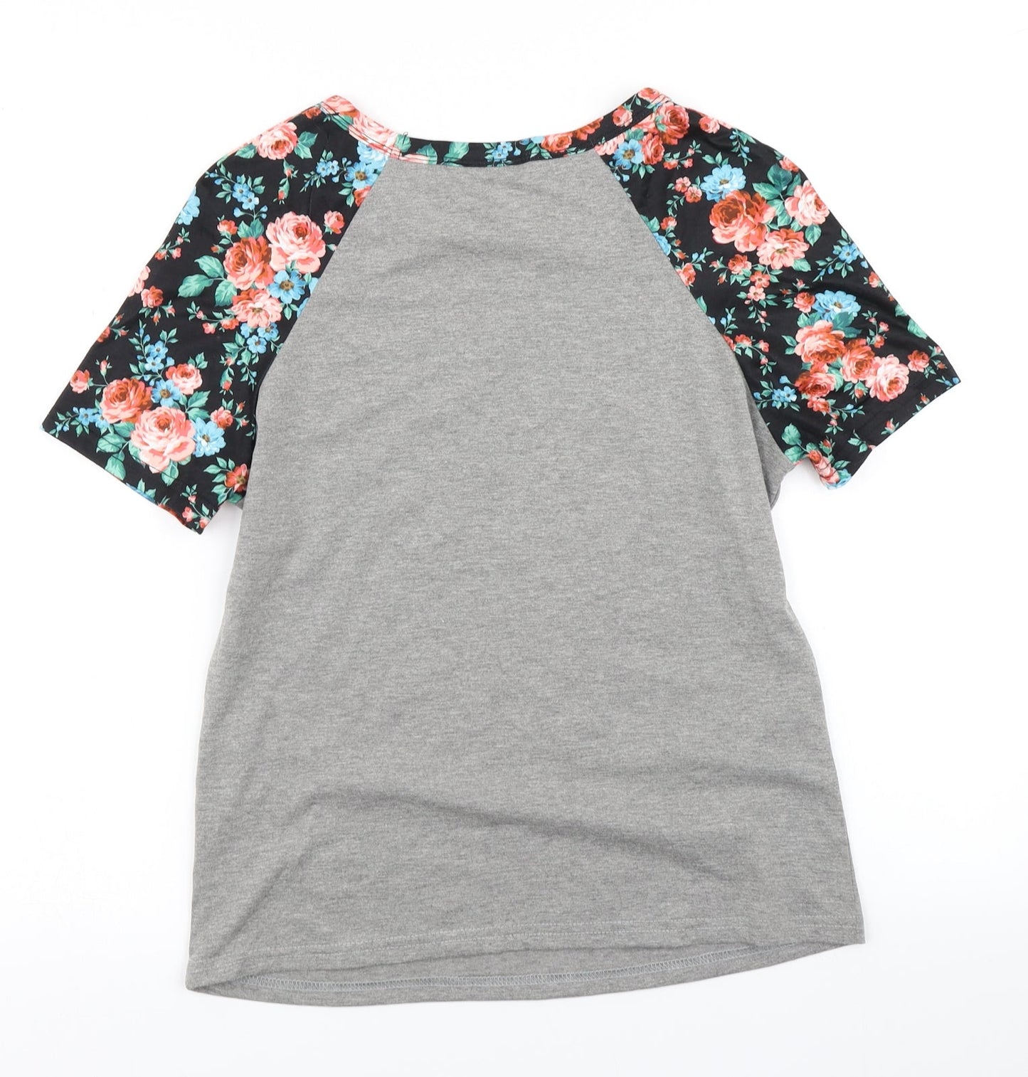 SheIn Womens Grey Floral  Basic T-Shirt Size S