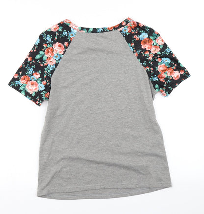 SheIn Womens Grey Floral  Basic T-Shirt Size S