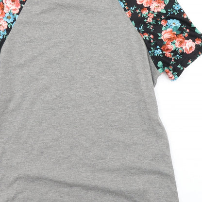 SheIn Womens Grey Floral  Basic T-Shirt Size S