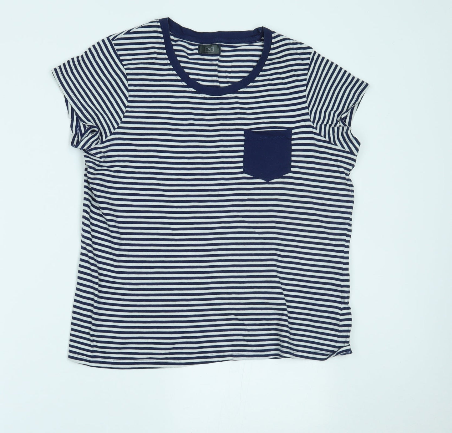F&F Womens Blue Striped  Basic T-Shirt Size 12