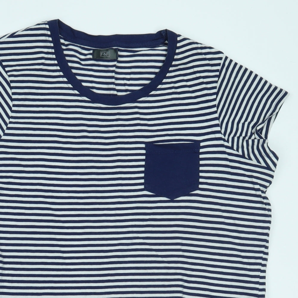 F&F Womens Blue Striped  Basic T-Shirt Size 12