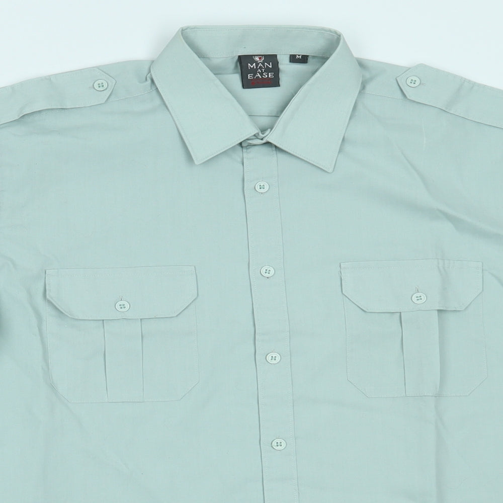Mens UK Size M Man at ease Green  Button-Up Short Sleeve Casual Shirt