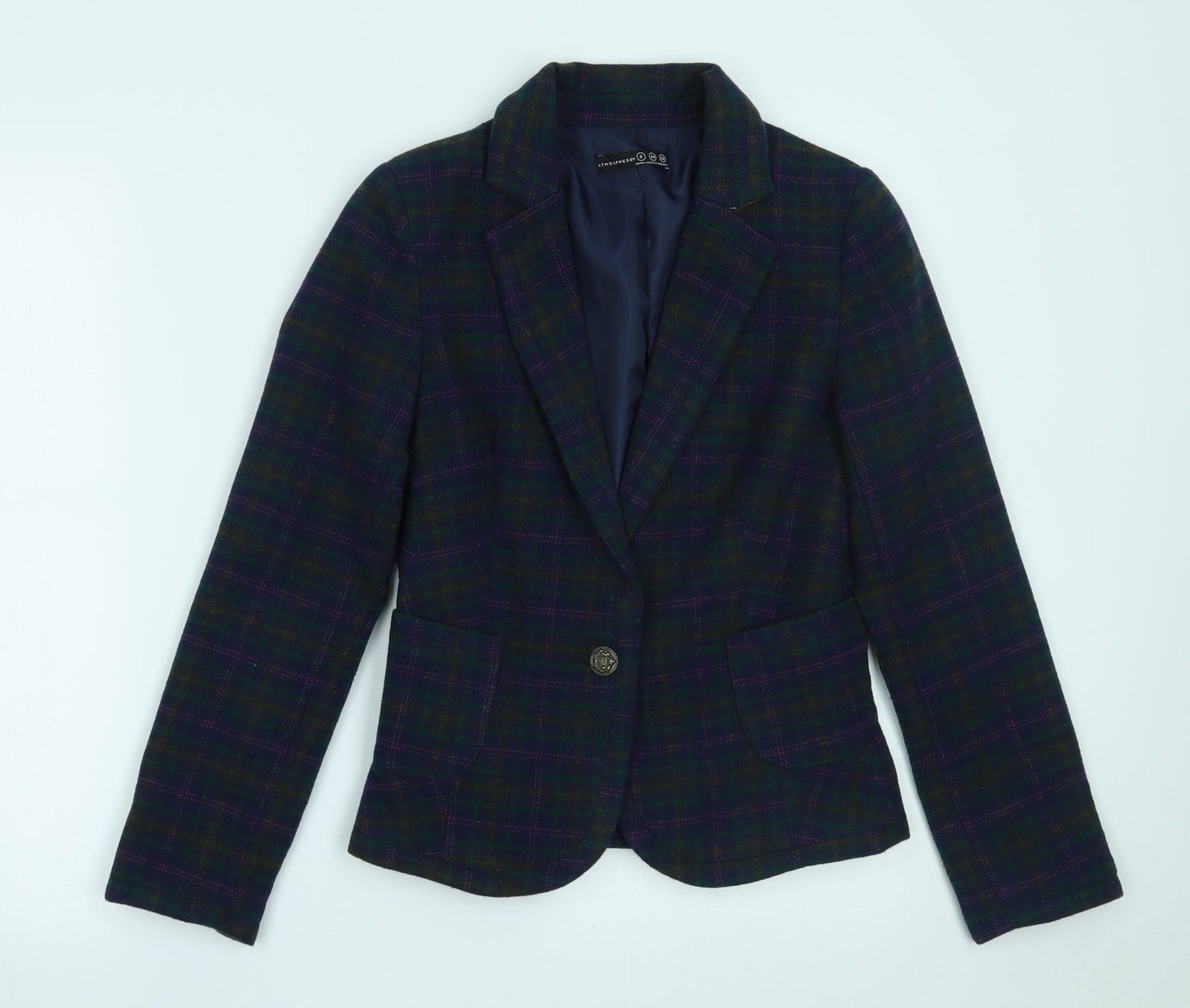 Primark Womens Blue Plaid  Jacket Blazer Size 6