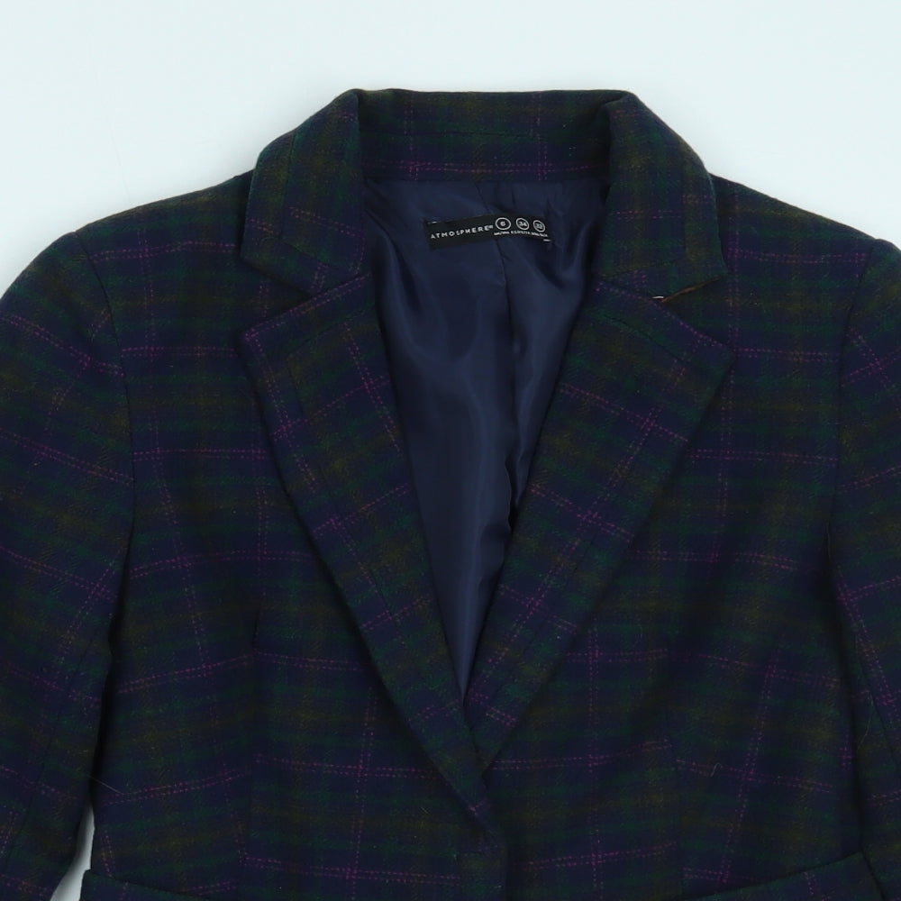 Primark Womens Blue Plaid  Jacket Blazer Size 6
