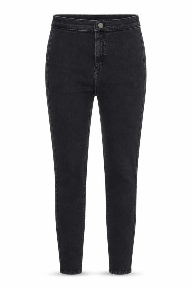 Front view of Topshop women’s black denim skinny jeans, size UK 28, in, 30-inch leg