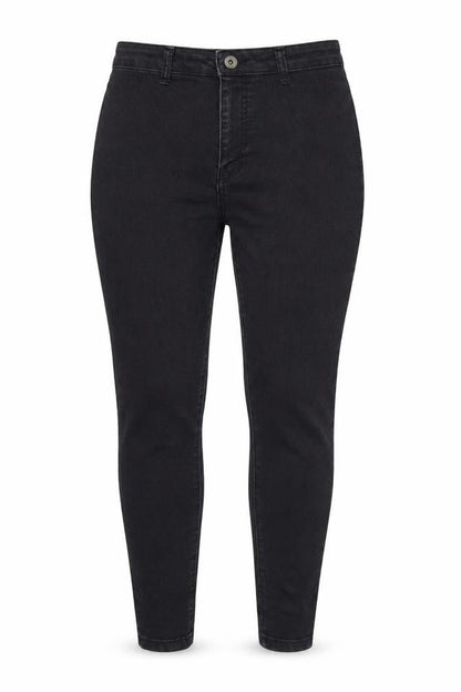 Front view of Boohoo women’s black denim skinny jeans, size UK 10, 28.5-inch leg
