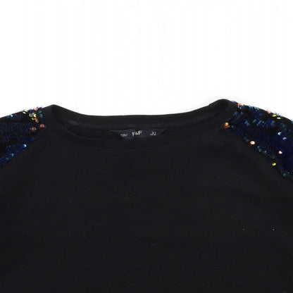 Close-up detail of F&F women’s black pullover sweatshirt, size UK 6