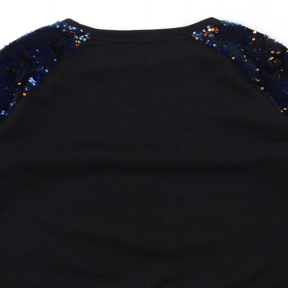Brand and care label for F&F women’s black pullover sweatshirt, size UK 6