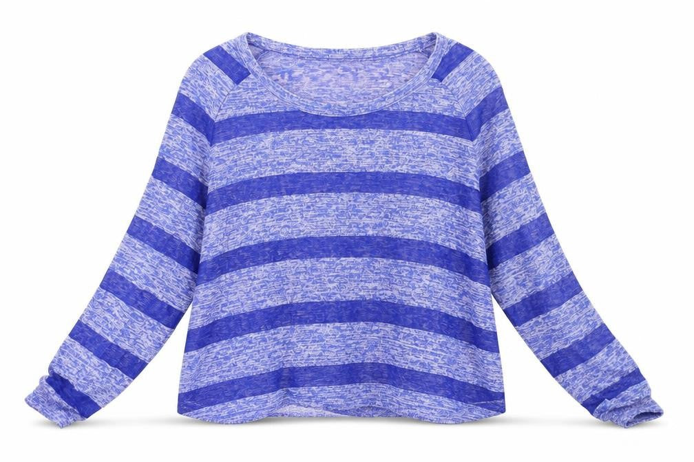 Front view of Atmosphere women’s blue striped jumper, size UK 8