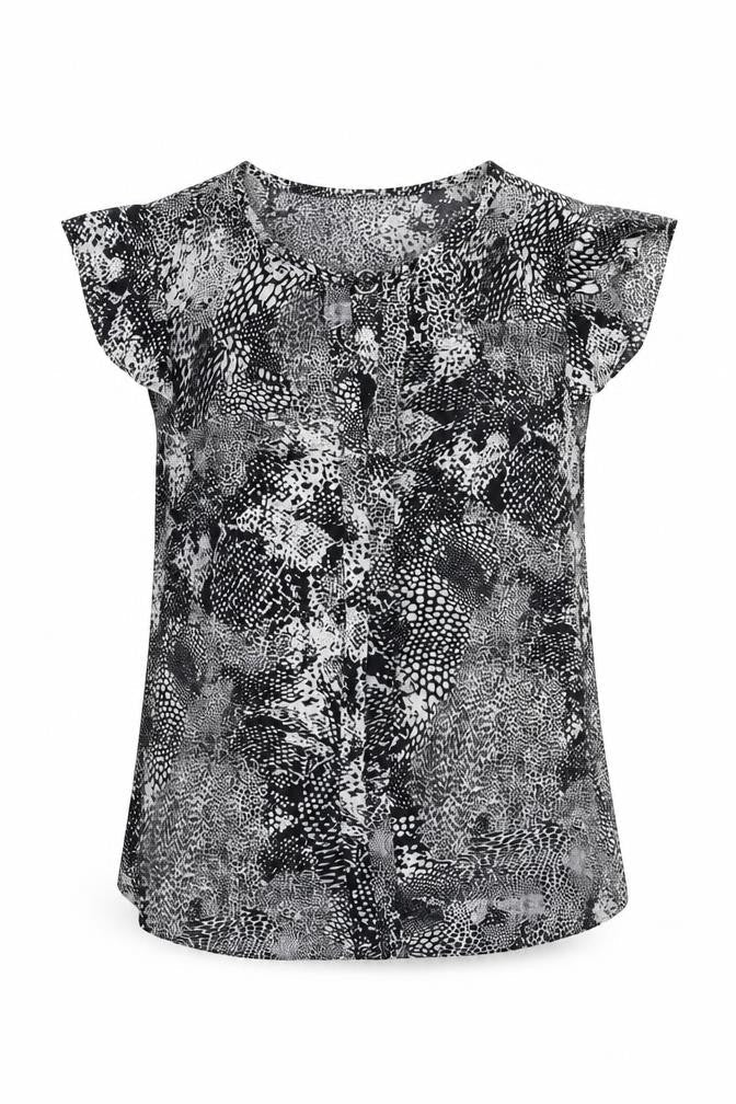 Front view of Atmosphere women’s black geometric basic blouse, size UK 8