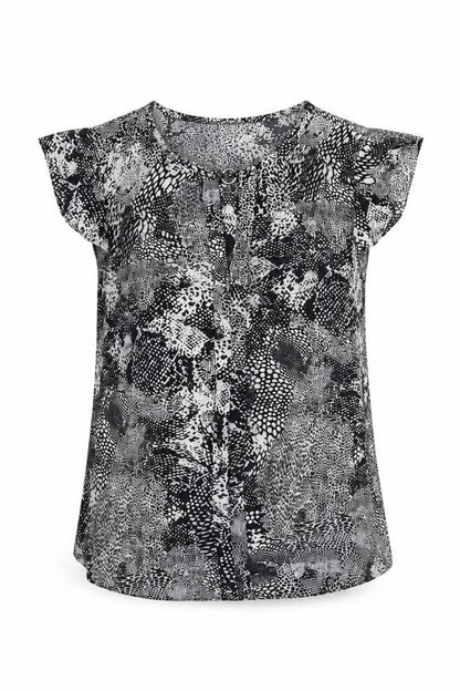 Front view of Atmosphere women’s black geometric basic blouse, size UK 8