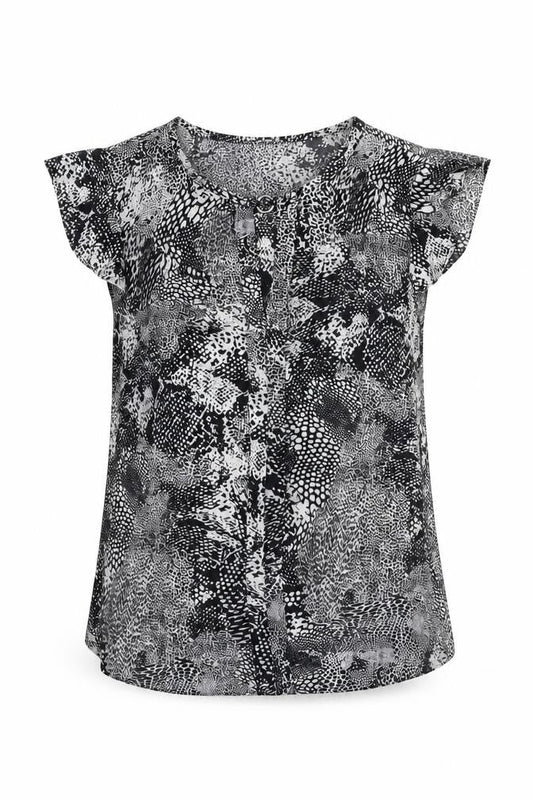 Front view of Atmosphere women’s black geometric basic blouse, size UK 8