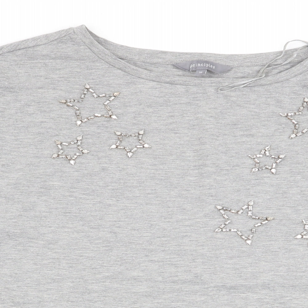 Womens UK Size 16 Principles Grey Basic T-Shirt