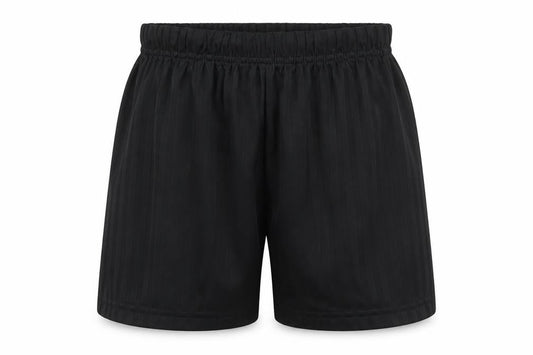 Front view of schoolqear boys’ black striped sweat shorts, size 8, years