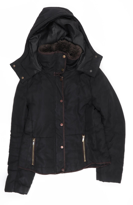 Womens UK Size 8 H&M Black Parka Coat