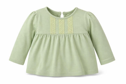 Front view of George girls’ green camisole t-shirt, size 9-12, months