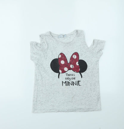 MINI MOUSE Girls Grey   Basic T-Shirt Size 10-11 Years