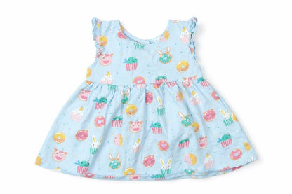 Front view of Blue Zoo girls’ blue animal print fit & flare, size 3-6, months