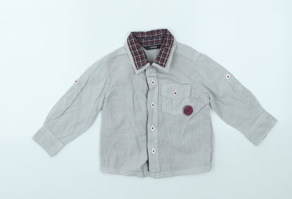 George Boys Grey Striped  Basic Button-Up Size 9-12 Months