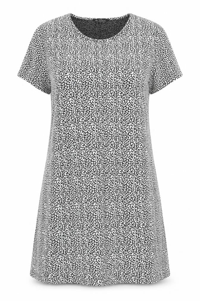 Front view of Miss Selfridge women’s grey geometric fit & flare, size UK 14