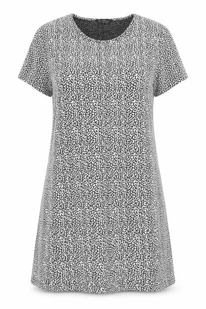 Front view of Miss Selfridge women’s grey geometric fit & flare, size UK 14