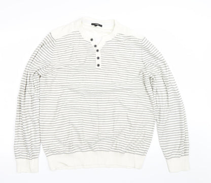 George Mens White Striped  Pullover Jumper Size L