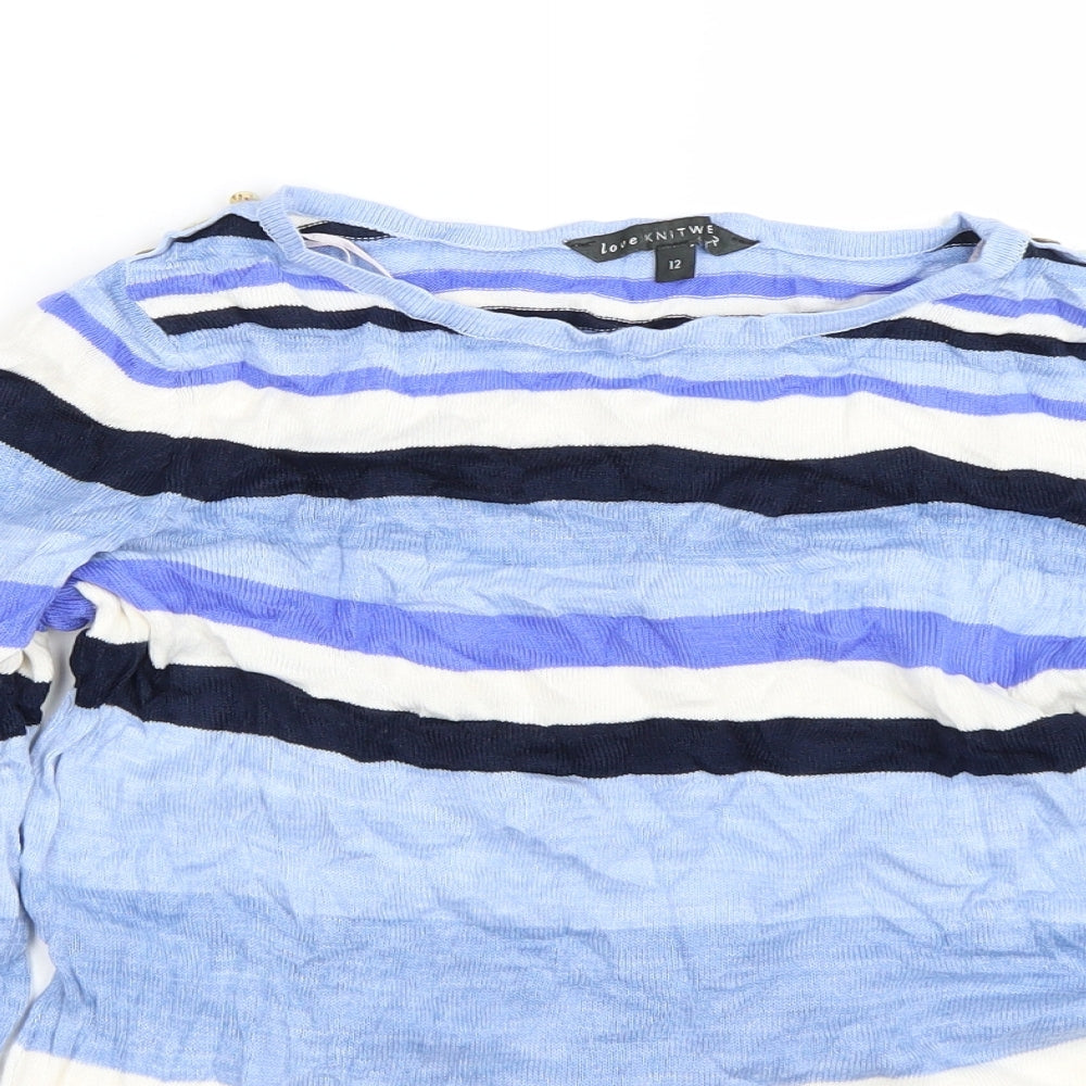 Love knitwear Womens Blue Striped  Pullover Jumper Size 12