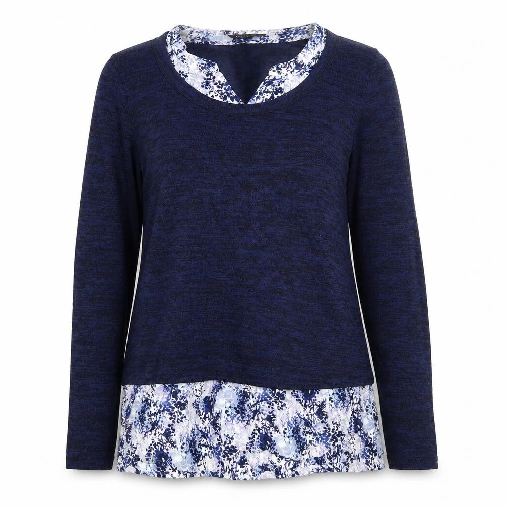Front view of Marks & Spencer women’s blue floral jumper, size UK 8