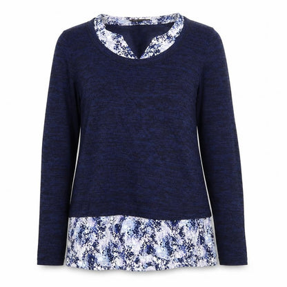 Front view of Marks & Spencer women’s blue floral jumper, size UK 8