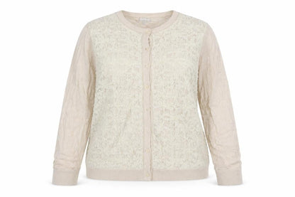 Front view of Per Una women’s brown floral cardigan jumper, size UK 18