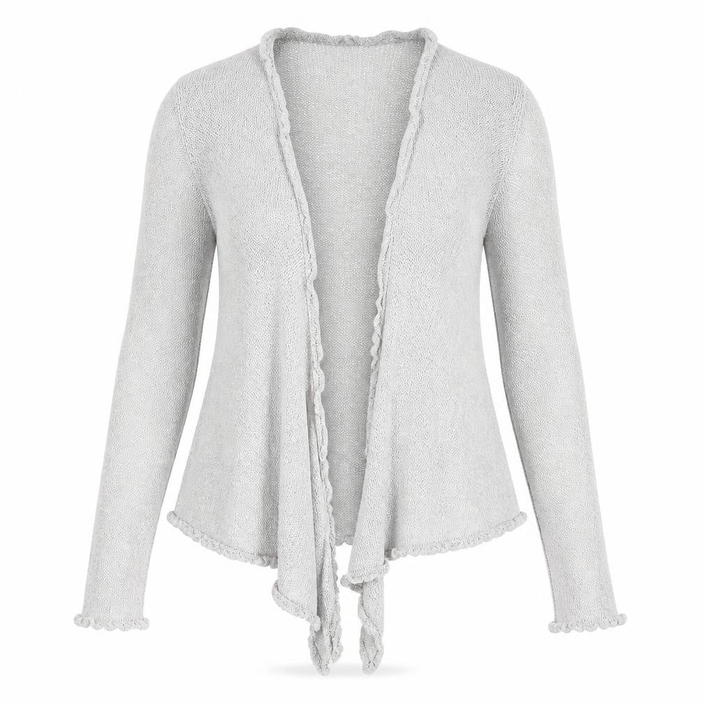 Front view of Alexandra women’s silver cardigan jumper, size L